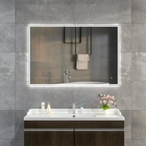 KELI 1200×800 mm taisnstūra LED spogulis ar atvirzītu priekšējo apgaismojumu (skandināvu dizains)