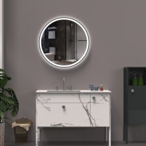 ORION 800 mm round LED mirror with front and rear lighting and black aluminium frame