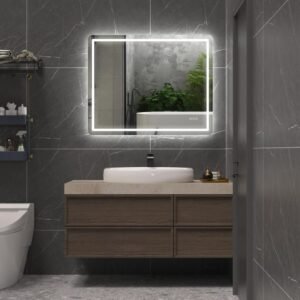 HUGO 1000×800 mm taisnstūra LED spogulis ar priekšējo un aizmugurējo apgaismojumu (2 LED joslas)