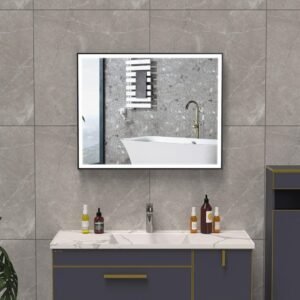 LEO 1200x800 mm rectangular LED mirror with front light and black matt aluminium frame