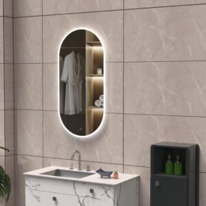 LYRA 600×1200 mm ovāls LED spogulis ar priekšējo apgaismojumu (tabletes formas dizains)