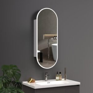 EVA 450×1150 mm oval LED mirror with cabinet - with front light